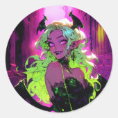 Neon Succubus Demon Anime Girl Runder Aufkleber (Vorderseite)