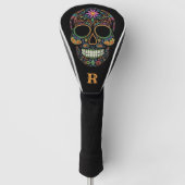 Neon Sugar Skull Day of the Dead Monogram Initial Golf Headcover (Vorderseite)