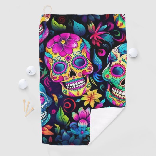 Neon Sugar Skull Golfhandtuch (Insitu)