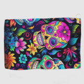 Neon Sugar Skull Golfhandtuch (Horizontal)