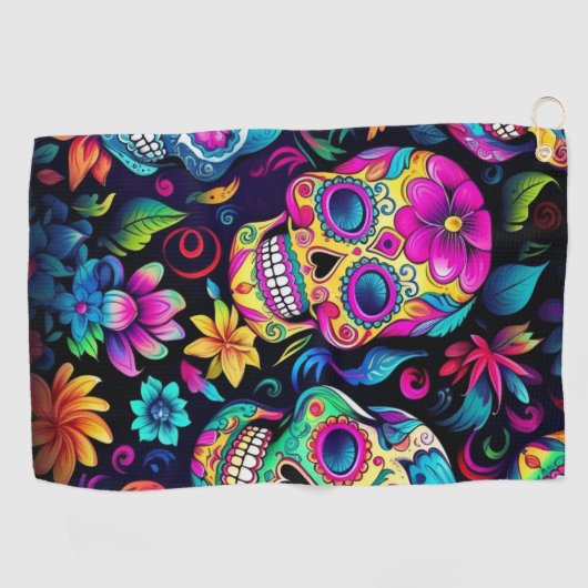 Neon Sugar Skull Golfhandtuch (Horizontal)