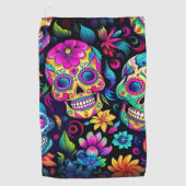 Neon Sugar Skull Golfhandtuch (Vorderseite)
