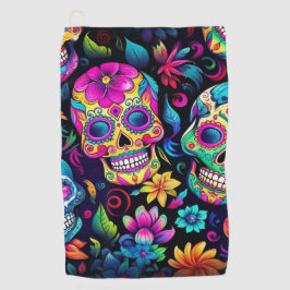 Neon Sugar Skull Golfhandtuch