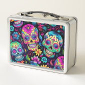 Neon Sugar Skull Metall Brotdose (Rückseite)