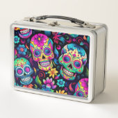 Neon Sugar Skull Metall Brotdose (Vorderseite)