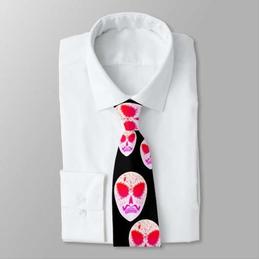 Neon Sugar Skull Muster Halloween Schwarz Krawatte (Gebunden)