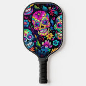 Neon Sugar Skull Pickleball Schläger (Vorderseite)