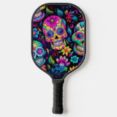 Neon Sugar Skull Pickleball Schläger (Rückseite)