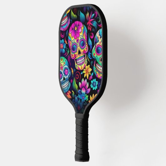 Neon Sugar Skull Pickleball Schläger (Links)