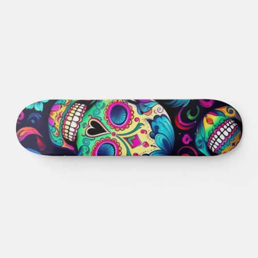 Neon Sugar Skull Skateboard (Horizontal)