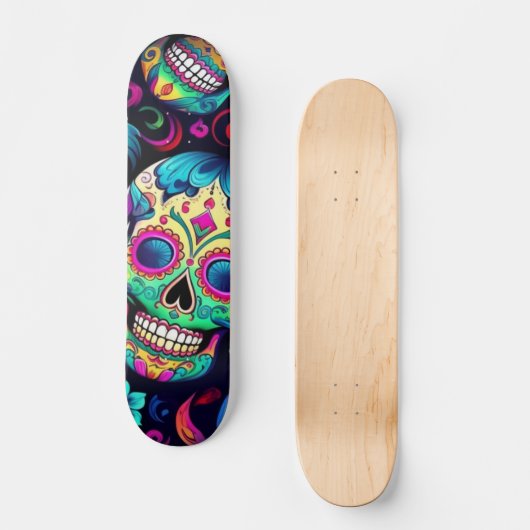Neon Sugar Skull Skateboard (Vorderseite)