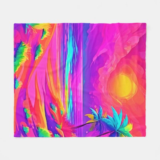 Neon Sun & Beach Bliss Fleecedecke (Vorderseite (Horizontal))