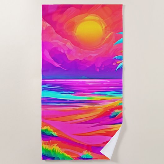 Neon Sun & Beach Bliss Strandtuch (Vorderseite)