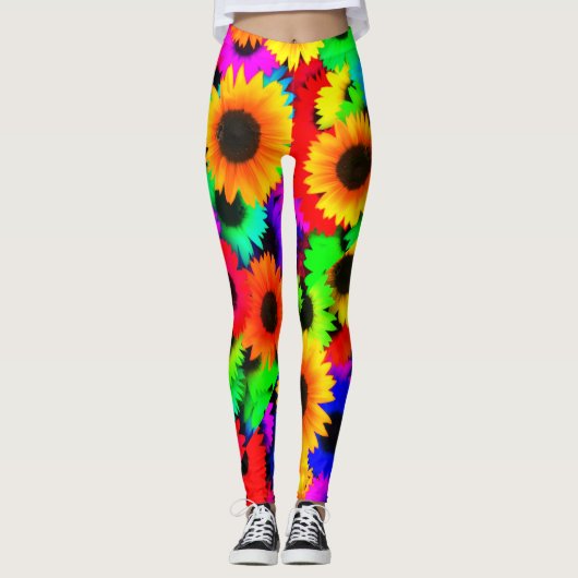 Neon Sunflowers 1960er Hippy Leggings (Vorderseite)