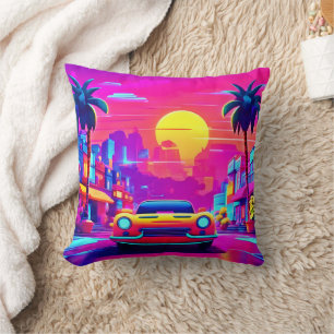 Neon Sunset City Drive Kissen