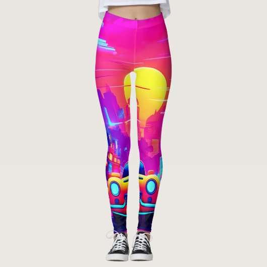 Neon Sunset City Drive Leggings (Vorderseite)