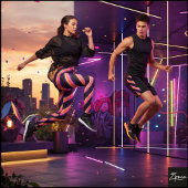 Neon Sunset Glitch Cyber Diagonal Stripe Leggings