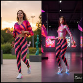 Neon Sunset Glitch Cyber Diagonal Stripe Leggings