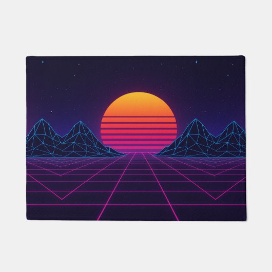 Neon Sunset Grid - Retro-Futuristische Synthwave S Fußmatte (Vorderseite)