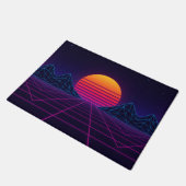 Neon Sunset Grid - Retro-Futuristische Synthwave S Fußmatte (Schrägansicht)