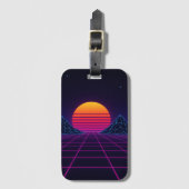 Neon Sunset Grid - Retro-Futuristische Synthwave S Gepäckanhänger (Vorderseite Vertikal)