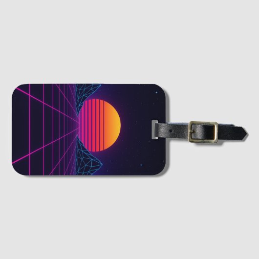 Neon Sunset Grid - Retro-Futuristische Synthwave S Gepäckanhänger (Vorderseite (Horizontal))