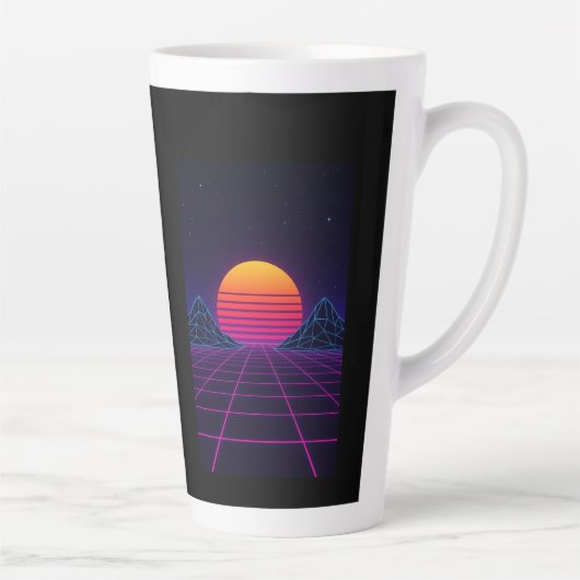 Neon Sunset Grid - Retro-Futuristische Synthwave S Milchtasse (Rechts)
