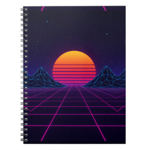 Neon Sunset Grid - Retro-Futuristische Synthwave S Notizblock