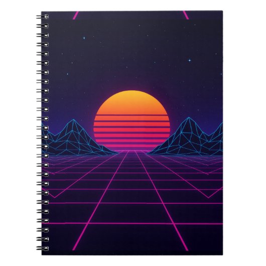 Neon Sunset Grid - Retro-Futuristische Synthwave S Notizblock (Vorderseite)