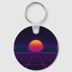 Neon Sunset Grid - Retro-Futuristische Synthwave S Schlüsselanhänger