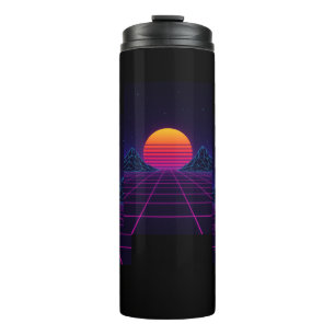 Neon Sunset Grid - Retro-Futuristische Synthwave S Thermosbecher