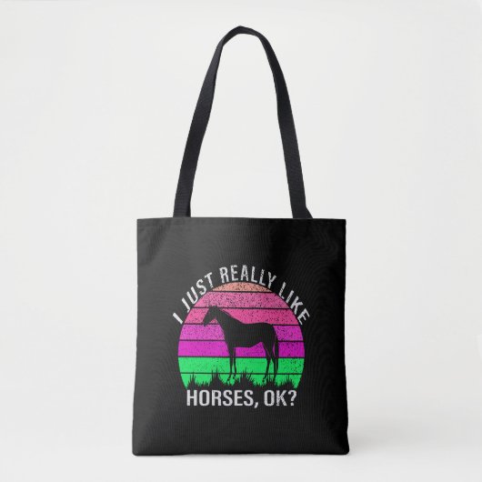 Neon Sunset Ich mag Pferde wirklich Tasche (Vorderseite)