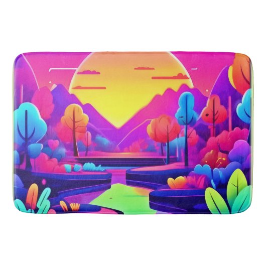 Neon Sunset Landschaft Badematte (Vorderseite)