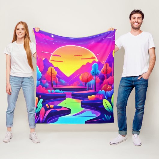 Neon Sunset Landschaft Fleecedecke (Beispiel)