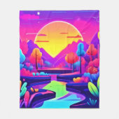 Neon Sunset Landschaft Fleecedecke (Vorderseite)