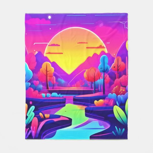 Neon Sunset Landschaft Fleecedecke (Vorderseite)