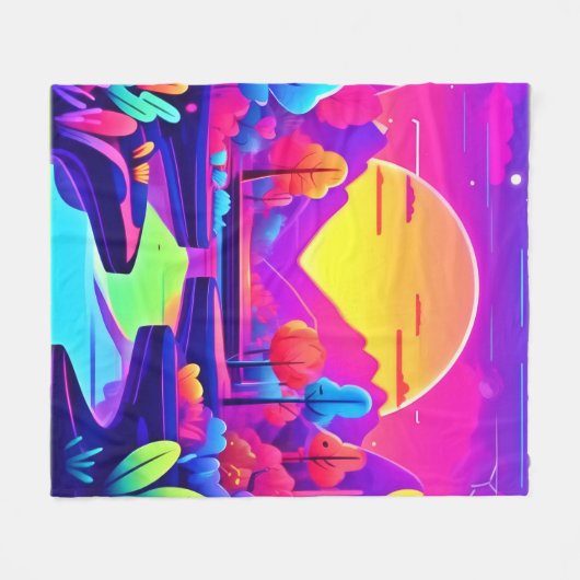 Neon Sunset Landschaft Fleecedecke (Vorderseite (Horizontal))