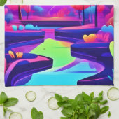 Neon Sunset Landschaft Geschirrtuch (Gefaltet)