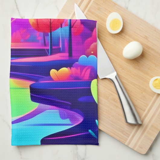 Neon Sunset Landschaft Geschirrtuch (Viertel Falte)