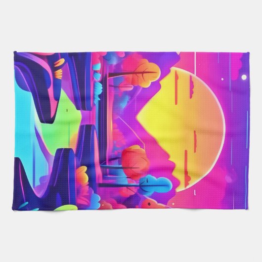 Neon Sunset Landschaft Geschirrtuch (Horizontal)