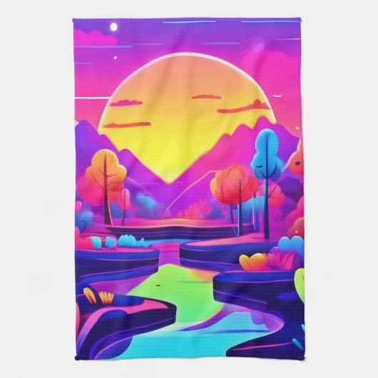 Neon Sunset Landschaft Geschirrtuch (Vertikal)