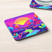 Neon Sunset Landschaft Getränkeuntersetzer (Linke Seite)