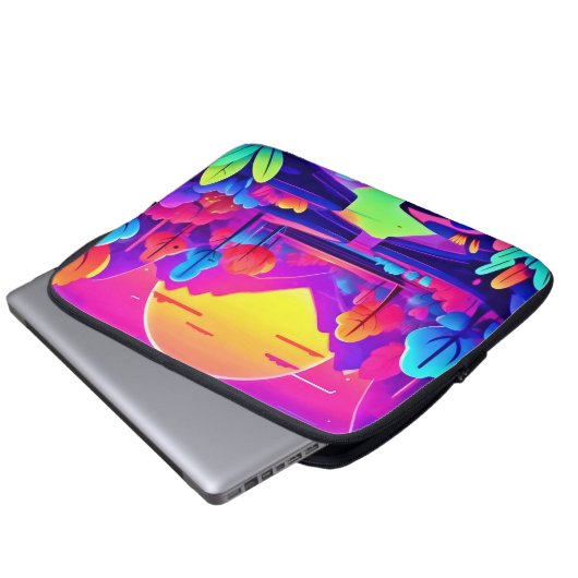 Neon Sunset Landschaft Laptopschutzhülle (Vorne Knopf)
