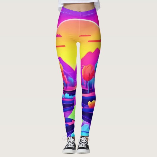 Neon Sunset Landschaft Leggings (Vorderseite)