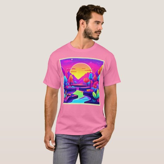 Neon Sunset Landschaft T-Shirt (Vorne ganz)