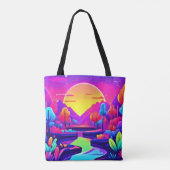 Neon Sunset Landschaft Tasche (Rückseite)