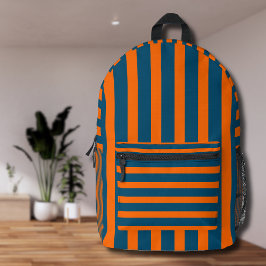 Neon Sunset Orange und Ocean Blue Cool Streifen Bedruckter Rucksack