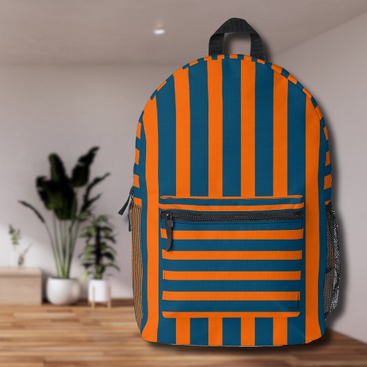 Neon Sunset Orange und Ocean Blue Cool Streifen Bedruckter Rucksack