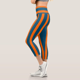 Neon Sunset Orange und Ocean Blue Cool Streifen Capri Leggings
