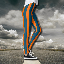 Neon Sunset Orange und Ocean Blue Cool Streifen Leggings